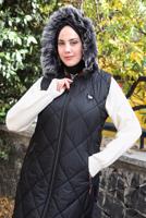 Tesettür giyim SİYAH KAPÜŞONLU ŞİŞME YELEK T 068