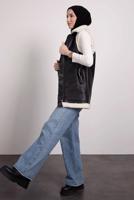 Tesettür giyim SİYAH SUNİ DERİ YELEK T 0795