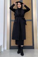 Tesettür giyim SİYAH KUŞAKLI KAŞE YELEK T 1277