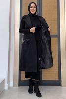 Tesettür giyim SİYAH KUŞAKLI KAŞE YELEK T 1277