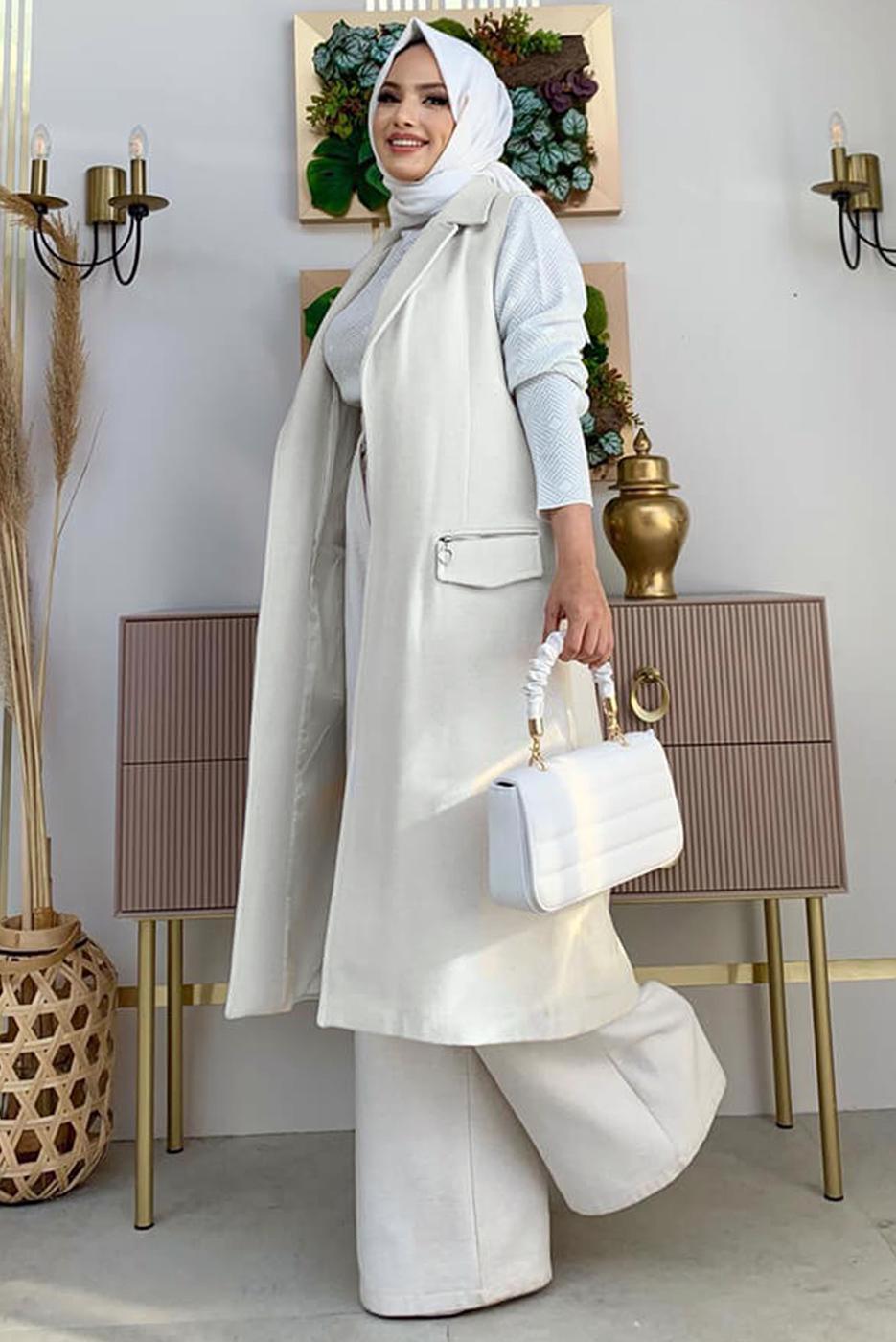 Vêtements hijab ÉCRU GILET CEINTURÉ TAMPON T 1277