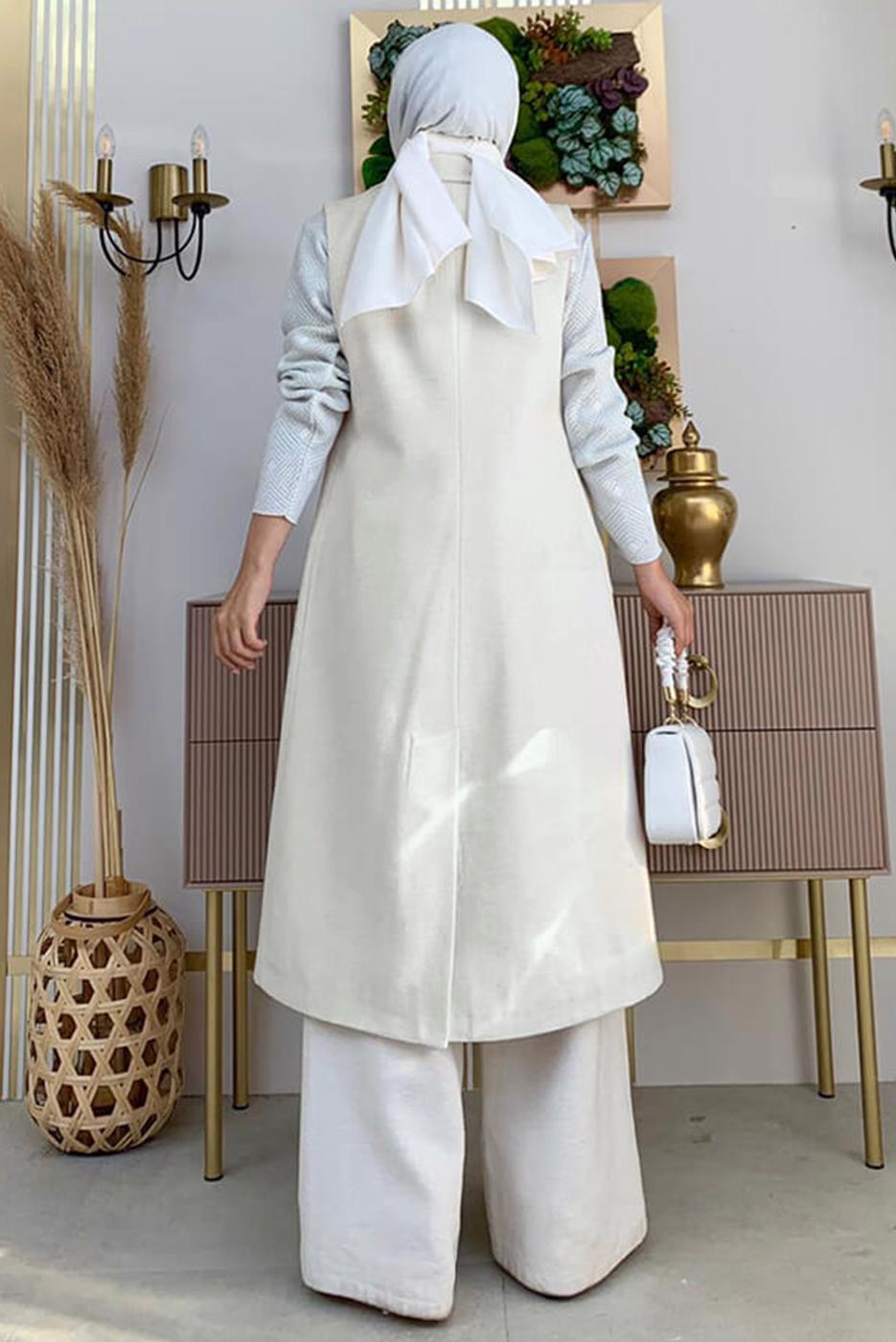 Vêtements hijab ÉCRU GILET CEINTURÉ TAMPON T 1277