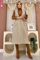 Tesettür giyim VİZON KUŞAKLI KAŞE YELEK T 1277