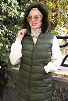 Hijab clothing KHAKI HOODED PUFFER VEST T 2020-1