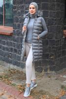 Tesettür giyim GRİ KAPÜŞONLU ŞİŞME YELEK T 4747