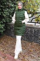 Tesettür giyim HAKİ KAPÜŞONLU ŞİŞME YELEK T 4747