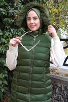 Tesettür giyim HAKİ KAPÜŞONLU ŞİŞME YELEK T 4747