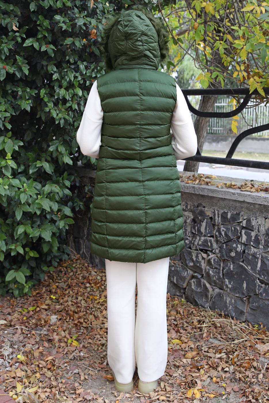 Tesettür giyim HAKİ KAPÜŞONLU ŞİŞME YELEK T 4747