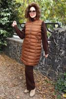 Tesettür giyim TABA KAPÜŞONLU ŞİŞME YELEK T 4747