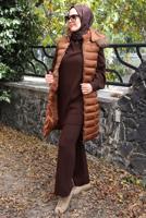 Tesettür giyim TABA KAPÜŞONLU ŞİŞME YELEK T 4747