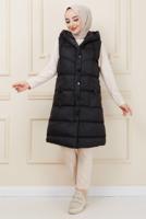 Tesettür giyim SİYAH KAPÜŞONLU CEPLİ ŞİŞME YELEK T 5921