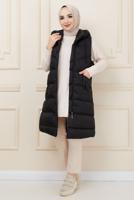 Tesettür giyim SİYAH KAPÜŞONLU CEPLİ ŞİŞME YELEK T 5921