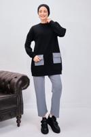 Tesettür giyim SİYAH PANTOLONLU TAKIM T 6153