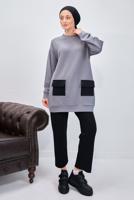 Tesettür giyim GRİ PANTOLONLU TAKIM T 6153