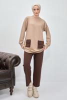 Tesettür giyim KAHVE PANTOLONLU TAKIM T 6153