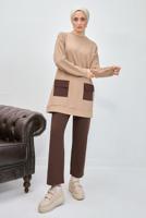 Tesettür giyim KAHVE PANTOLONLU TAKIM T 6153