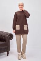 Tesettür giyim KAHVE PANTOLONLU TAKIM T 6153