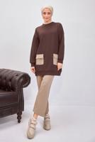 Tesettür giyim KAHVE PANTOLONLU TAKIM T 6153
