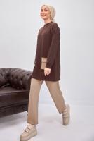 Tesettür giyim KAHVE PANTOLONLU TAKIM T 6153