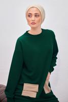 Tesettür giyim YEŞİL PANTOLONLU TAKIM T 6153