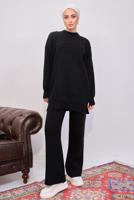 Tesettür giyim SİYAH İNCİLİ PANTOLONLU TRİKO TAKIM T 8608