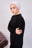 Tesettür giyim SİYAH İNCİLİ PANTOLONLU TRİKO TAKIM T 8608