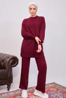 Tesettür giyim BORDO İNCİLİ PANTOLONLU TRİKO TAKIM T 8608