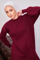 Tesettür giyim BORDO İNCİLİ PANTOLONLU TRİKO TAKIM T 8608