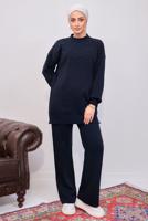 Tesettür giyim LACİVERT İNCİLİ PANTOLONLU TRİKO TAKIM T 8608