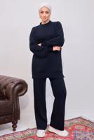 Tesettür giyim LACİVERT İNCİLİ PANTOLONLU TRİKO TAKIM T 8608