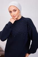 Tesettür giyim LACİVERT İNCİLİ PANTOLONLU TRİKO TAKIM T 8608