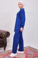 Tesettür giyim LACİVERT İNCİLİ PANTOLONLU TRİKO TAKIM T 8608