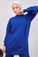Tesettür giyim LACİVERT İNCİLİ PANTOLONLU TRİKO TAKIM T 8608
