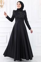 Tesettür giyim SİYAH TAŞ DETAYLI ABİYE ELBİSE T 6633