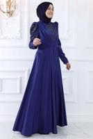 Tesettür giyim LACİVERT TAŞ DETAYLI ABİYE ELBİSE T 6633