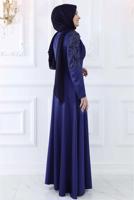 Tesettür giyim LACİVERT TAŞ DETAYLI ABİYE ELBİSE T 6633