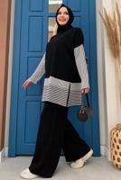 Tesettür giyim SİYAH TRİKO PANTOLONLU TAKIM T 34222