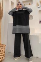 Tesettür giyim GRİ TRİKO PANTOLONLU TAKIM T 34222