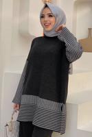 Tesettür giyim GRİ TRİKO PANTOLONLU TAKIM T 34222