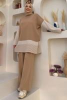 Tesettür giyim TABA TRİKO PANTOLONLU TAKIM T 34222