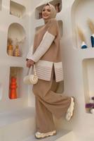 Tesettür giyim TABA TRİKO PANTOLONLU TAKIM T 34222