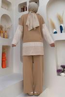 Tesettür giyim TABA TRİKO PANTOLONLU TAKIM T 34222