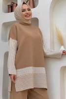 Tesettür giyim TABA TRİKO PANTOLONLU TAKIM T 34222