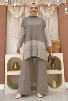 Tesettür giyim VİZON TRİKO PANTOLONLU TAKIM T 34222