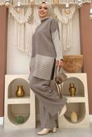 Tesettür giyim VİZON TRİKO PANTOLONLU TAKIM T 34222