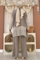 Tesettür giyim VİZON TRİKO PANTOLONLU TAKIM T 34222