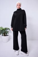 Tesettür giyim SİYAH GENİŞ PAÇA SCUBA PANTOLONLU TAKIM T 4353