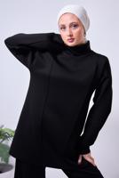 Tesettür giyim SİYAH GENİŞ PAÇA SCUBA PANTOLONLU TAKIM T 4353