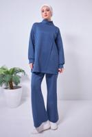 Tesettür giyim LACİVERT GENİŞ PAÇA SCUBA PANTOLONLU TAKIM T 4353