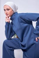 Tesettür giyim LACİVERT GENİŞ PAÇA SCUBA PANTOLONLU TAKIM T 4353